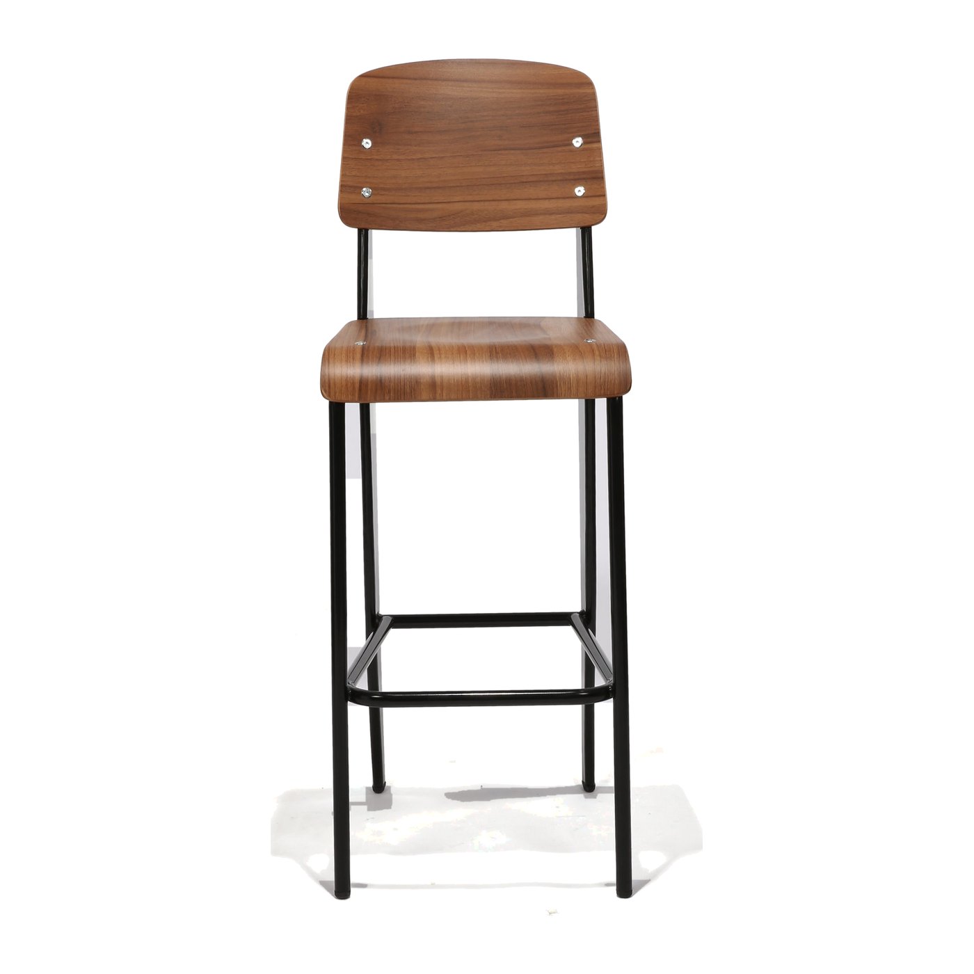 Quarry Bar Stool – black frame, walnut HPL seat and back
