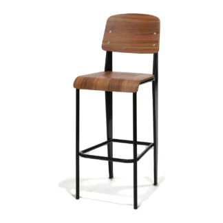 Quarry Bar Stool – black frame, walnut HPL seat and back